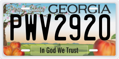 GA license plate PWV2920