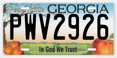 GA license plate PWV2926