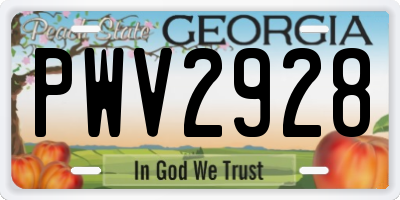 GA license plate PWV2928