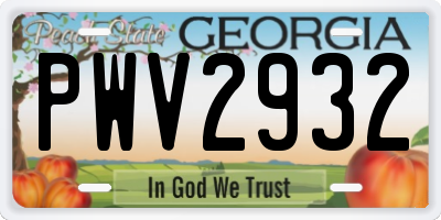 GA license plate PWV2932