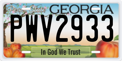 GA license plate PWV2933