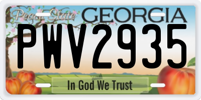 GA license plate PWV2935