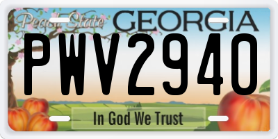 GA license plate PWV2940