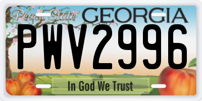 GA license plate PWV2996