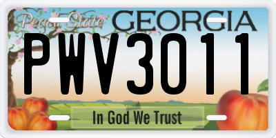 GA license plate PWV3011