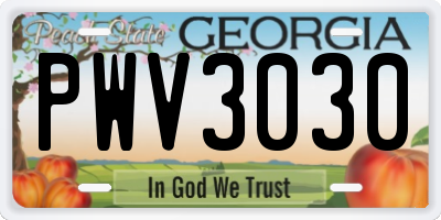 GA license plate PWV3030