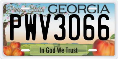 GA license plate PWV3066