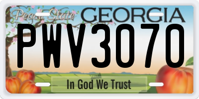 GA license plate PWV3070