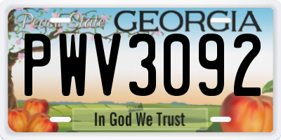 GA license plate PWV3092