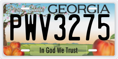 GA license plate PWV3275