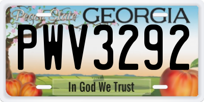 GA license plate PWV3292