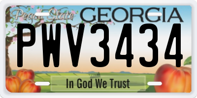 GA license plate PWV3434