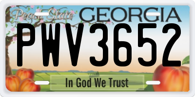 GA license plate PWV3652