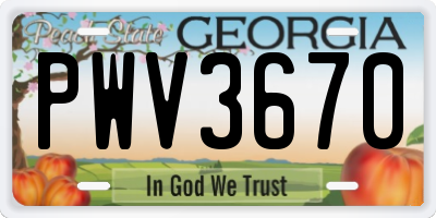 GA license plate PWV3670