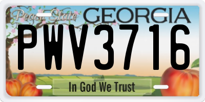 GA license plate PWV3716