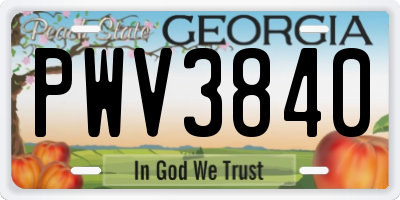 GA license plate PWV3840