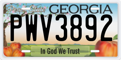 GA license plate PWV3892