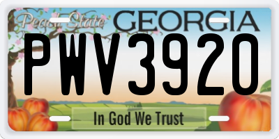 GA license plate PWV3920