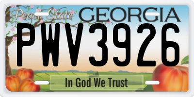 GA license plate PWV3926