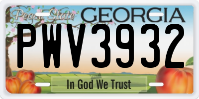 GA license plate PWV3932