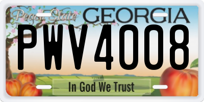 GA license plate PWV4008