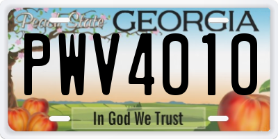 GA license plate PWV4010