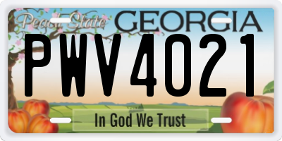 GA license plate PWV4021