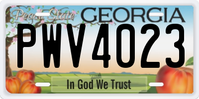 GA license plate PWV4023