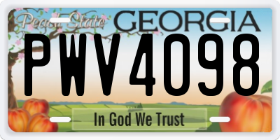 GA license plate PWV4098