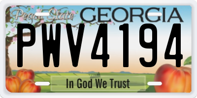 GA license plate PWV4194