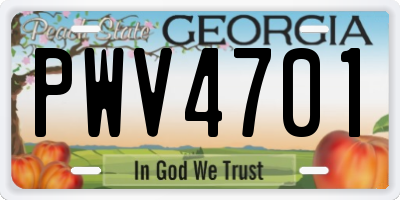 GA license plate PWV4701