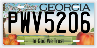 GA license plate PWV5206
