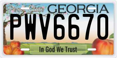 GA license plate PWV6670