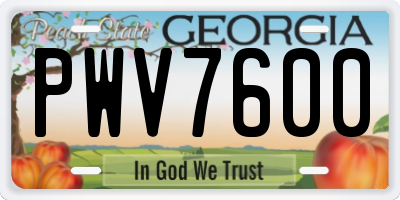 GA license plate PWV7600