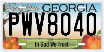 GA license plate PWV8040