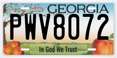 GA license plate PWV8072