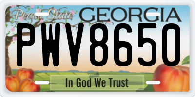 GA license plate PWV8650