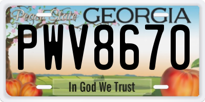 GA license plate PWV8670