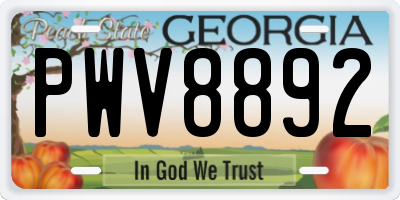 GA license plate PWV8892