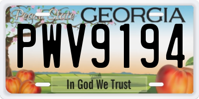 GA license plate PWV9194
