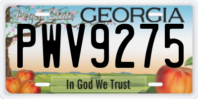 GA license plate PWV9275