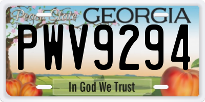 GA license plate PWV9294
