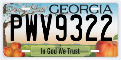 GA license plate PWV9322