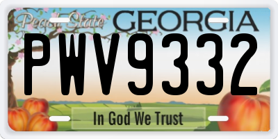 GA license plate PWV9332