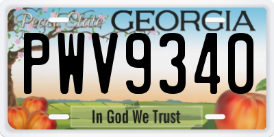 GA license plate PWV9340