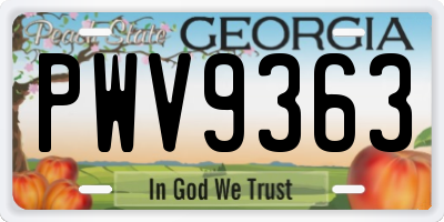 GA license plate PWV9363