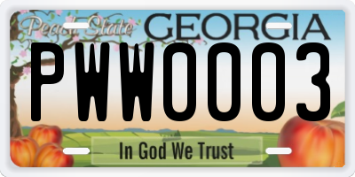 GA license plate PWW0003