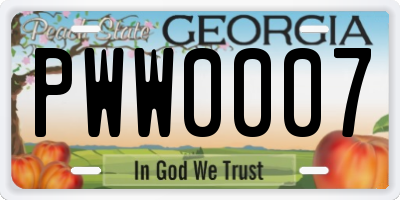 GA license plate PWW0007