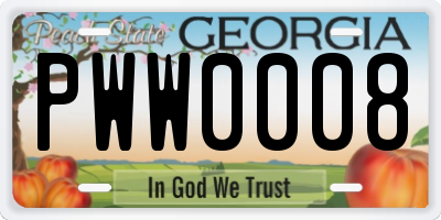 GA license plate PWW0008
