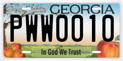 GA license plate PWW0010